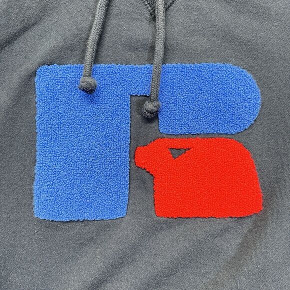Russell Athletic Men’s Large Blue Hoodie Raised Logo Old Style Vintage Faded - Picture 2 of 12